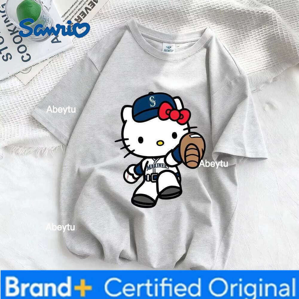 Sanrio MINISO Hello Kitty T-shirts Summer New Short Sleeve Cotton T-shirt Men's Women Fashion Design Animation Costume Couple High H260120