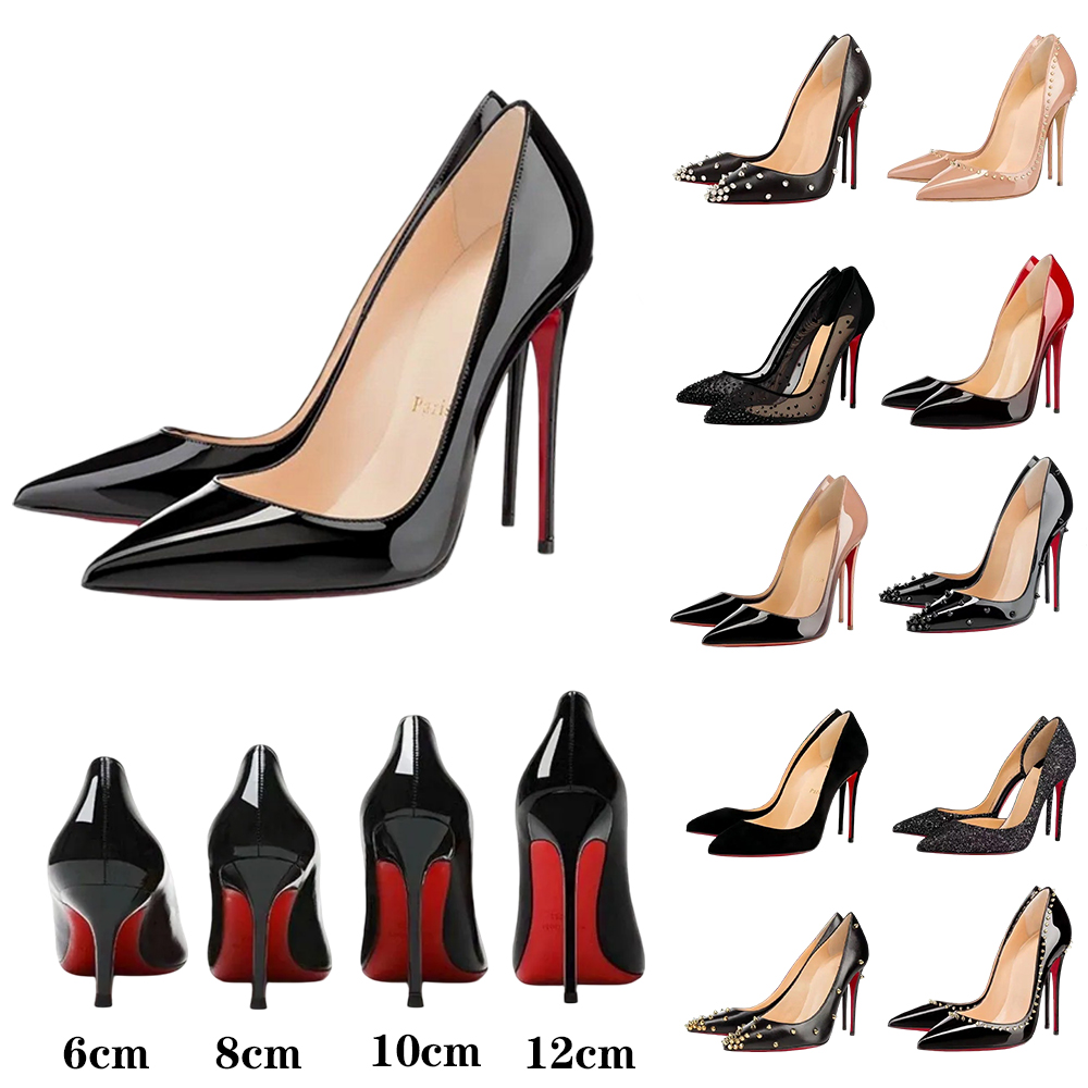 Brand heels Women High Heels Shoes Designer Red Soled Peep Pointed Toe Sandals 6cm 8cm 10cm 12cm Nude Black Patent Leather Woman Pumps Eur 35-42cm
