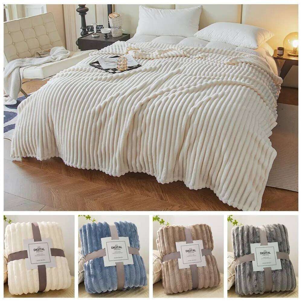 New Double Sided Blanket Skin-Friendly Warm Conditioning Quilt Breathable Solid Color Striped Blankets W260120
