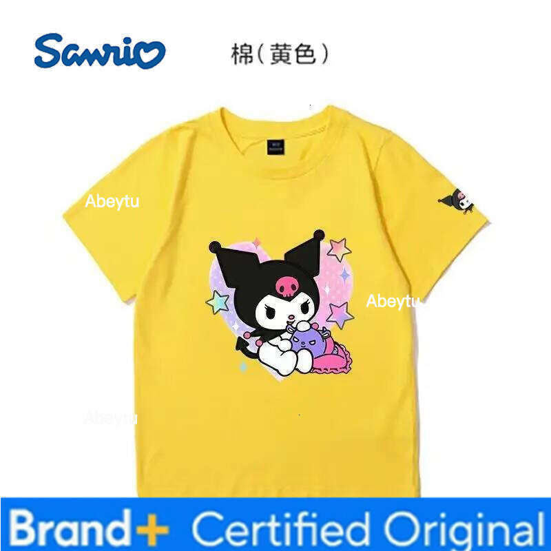 Sanrio Miniso Children's Clothing Kawaii Anime Kuromi Kids T-Shirt Summer Cotton Loose Boys and Girls Short-Sleeved Tops H260120