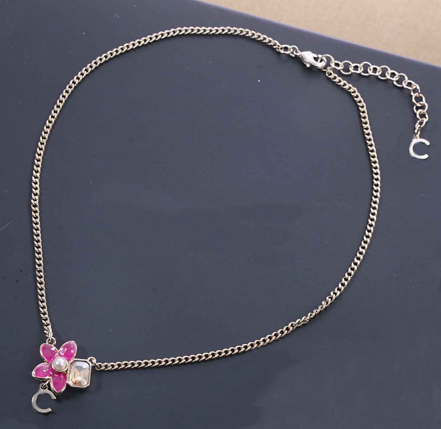 2026 Luxury quality charm drop earring with pink color crystal beads in 18k gold plated long chain pendant necklace special design PS6342B