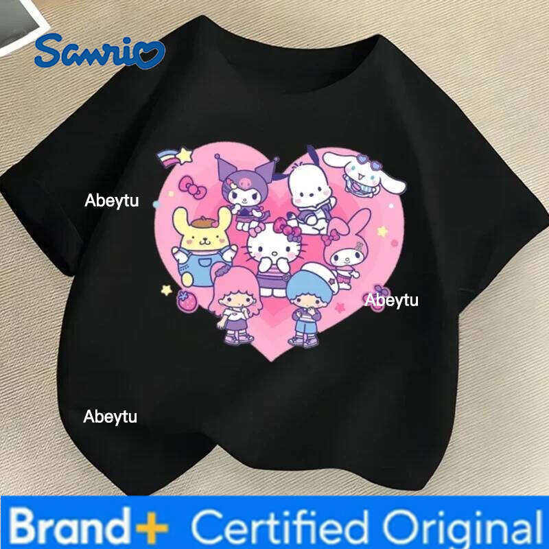 Sanrio Summer Children's Short Sleeve Cartoon T-shirt Kuromi Family Lovely Printing Girls Trend Fashion Pullover Tops Tee H260120