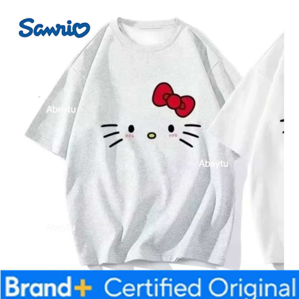 Sanrio MINISO 2025 Summer New Cute Hello Kitty Short Sleeve T-shirt Loose Breathable Couple's Wear Cotton Comfortable H260120