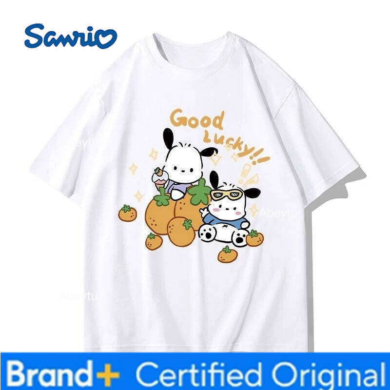 Sanrio Miniso New Pochacco Cartoon Summer Surrounding Women's men Plus Size T-shirt Y2K Loose Casual Short Sleeved Top H260120