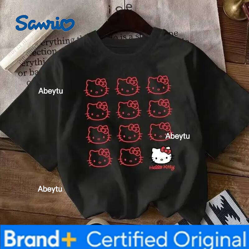 Sanrio Miniso Hello Kitty Cartoon Printed Summer Adult Casual Tops Youth Style Loose Cute Fashion Women's T-Shirt H2601201