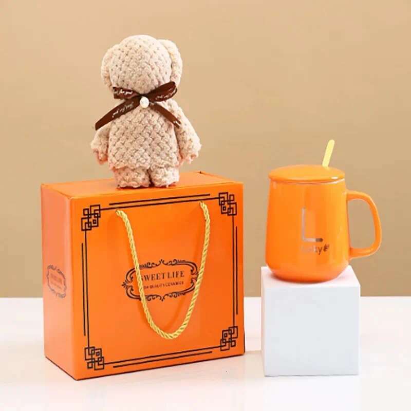 Creative Ceramic Cup Set Mugs with Plush Toy and Spoon Drinking Utensils Gift Ready Tableware for Daily Use Outdoor Thermos Alternative Home Decoratio