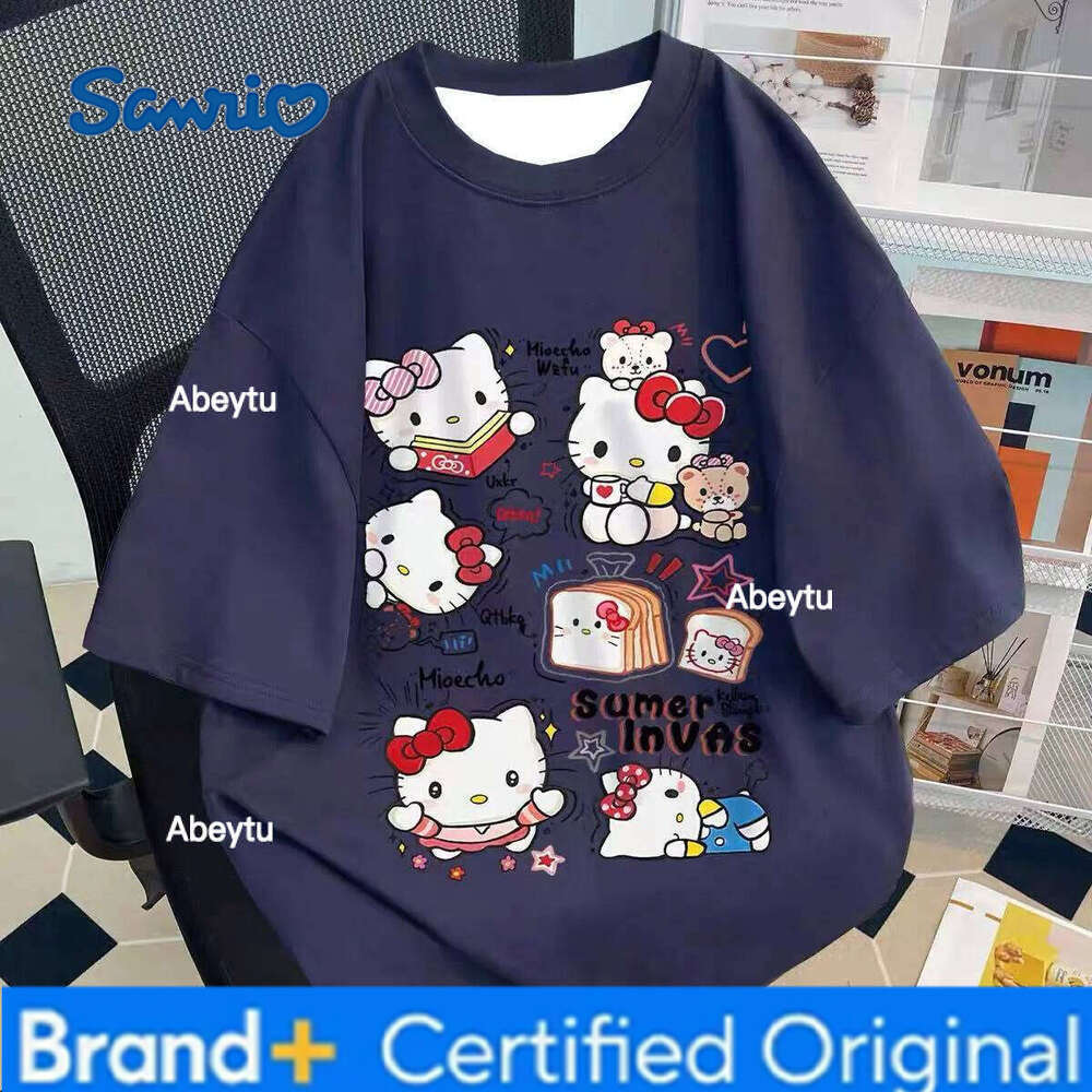 Sanrio New Cute Hello Kitty 3D Printed Ins Summer Fashion Brand Cartoon Student Party Korean Version of Men and Women Short-sleeved T- H2601201