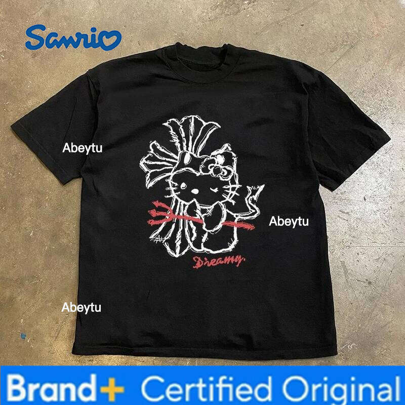 Sanrio Hello Kitty Series Funny Print Cotton T-Shirt Summer Cartoon Graphic Women's T-shirts Crew Neck Fashion Loose Casual Top H260120