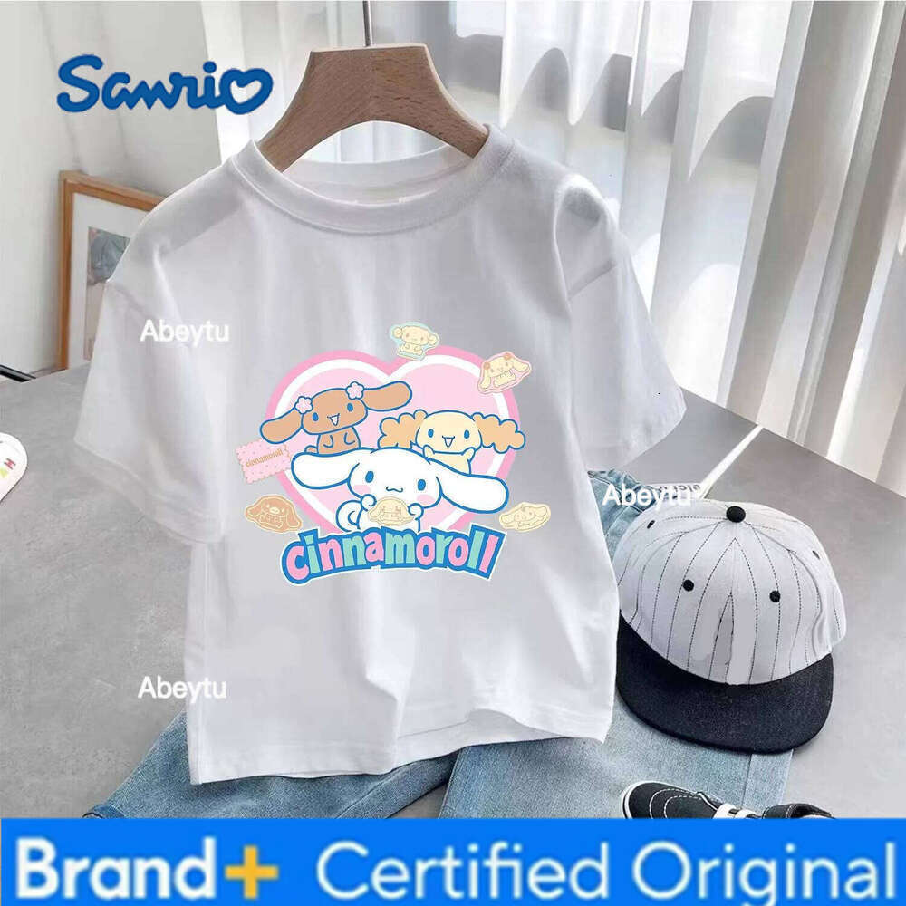 Sanrio Cinnamoroll T-shirt for Children Cute Cartoon Clothes Fashion Anime Print White Clothing Girls Top Kids Summer Tee Gift H260120