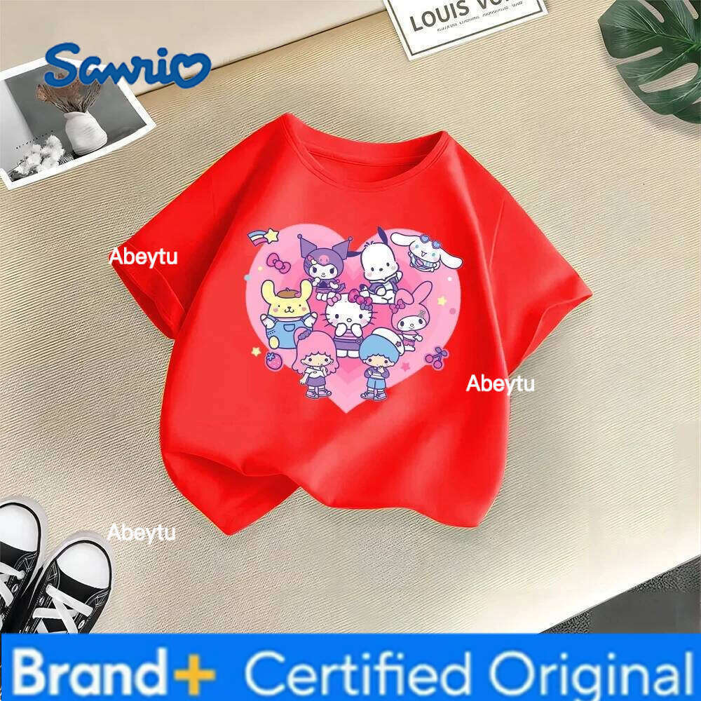 Sanrio Playful Kulomi Summer Cute Cartoon Anime Printing Boy Girl T-shirt Fashion Casual Children's Clothing H260120