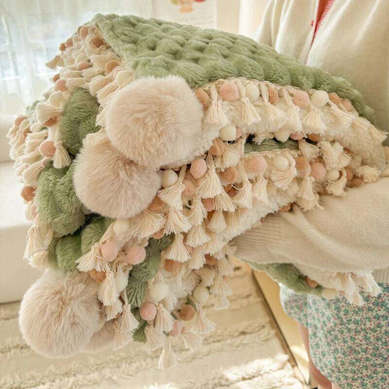 Milk Flannel Tassel Wool Ball Lace Super Soft Bedroom Sofa Blanket Napping Thick Warm Comforter for Autumn Winter W260120