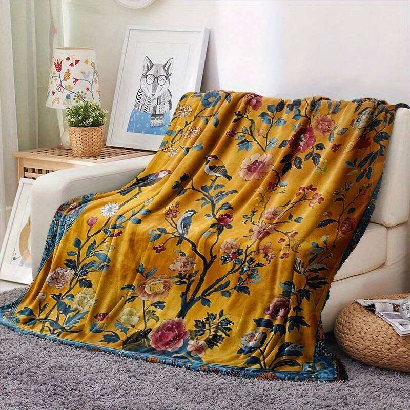 Creative Flower Tree Bird Pattern Flannel Velvet Comfortable Warm and Soft Plush Blanket Office Napping W260120