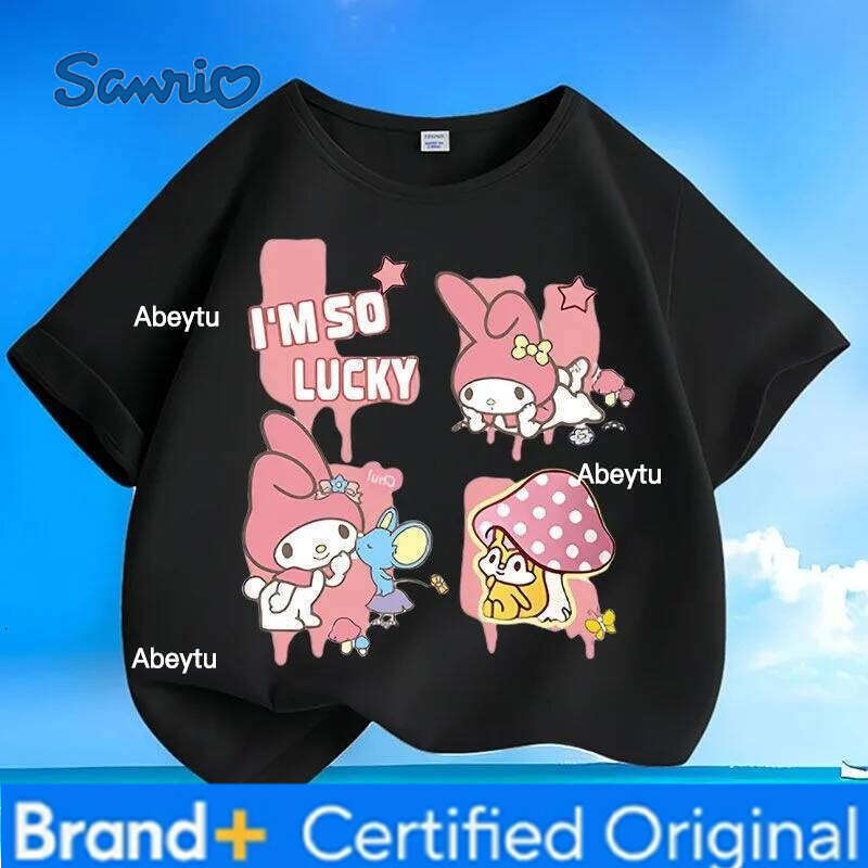 Sanrio Special Sale Summer New Kuromi Print Kids Tees Skin-friendly Breathable Easy Care Loose Versatile Crew Neck Tops H260120