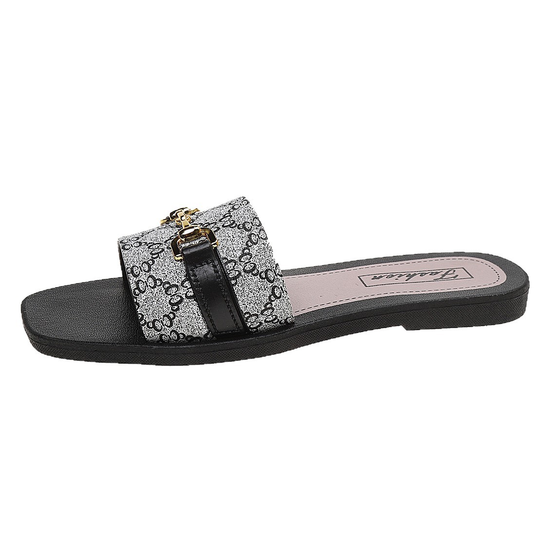 Free Shipping New Design Slippers 2026 Women's Monogram Flat Slide Sandals Gold Horsebit Buckle Casual Summer Slippers