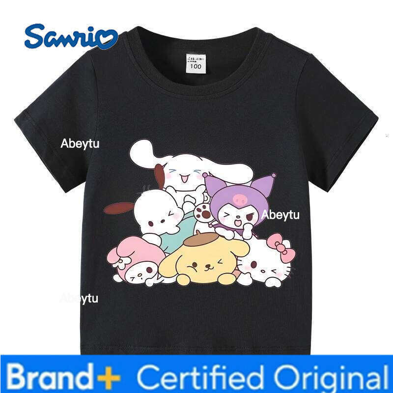 Sanrio Teen Cotton Kids Street Cartoon Playful Printed Outdoor Comfortable Casual crew neck T-shirt Boys Girls Tops H260120