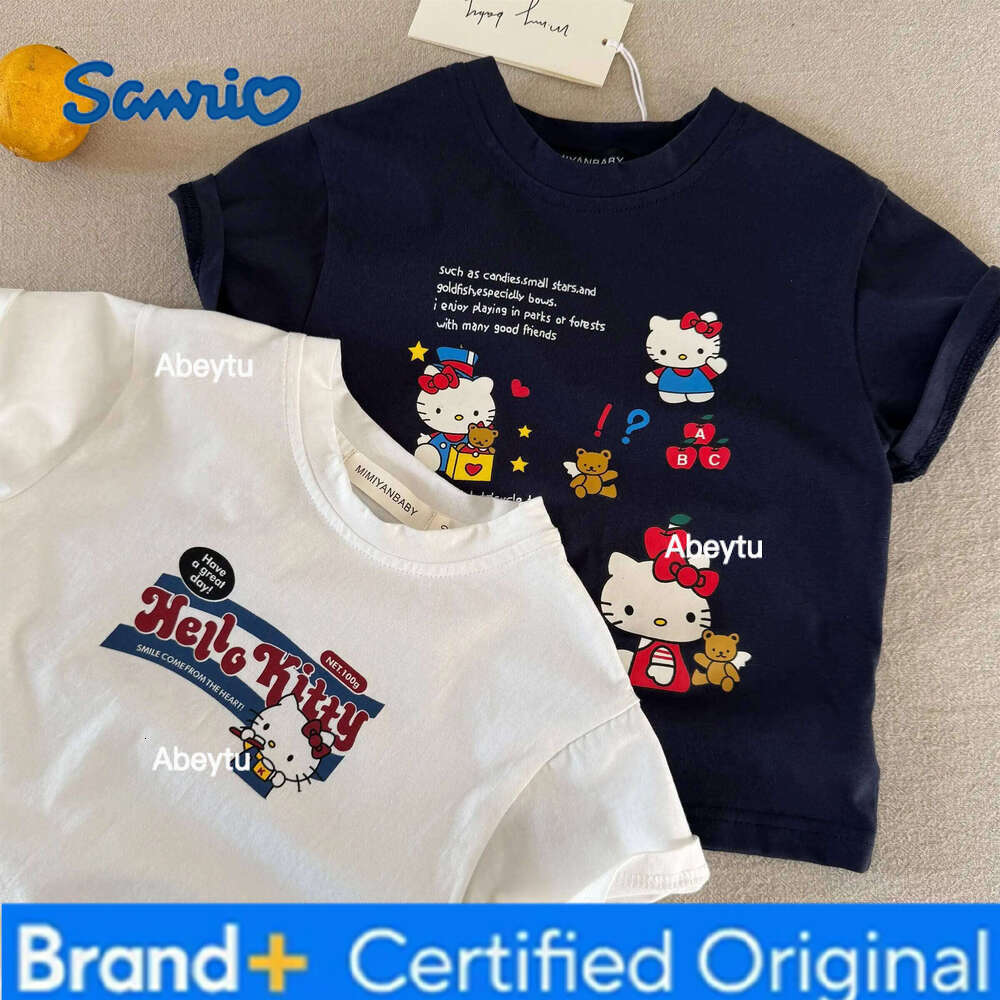 Sanrio Children's short-sleeved 2025 summer boys and girls Japanese cartoon KT cat T baby children's trendy T-shirt White classic H260120