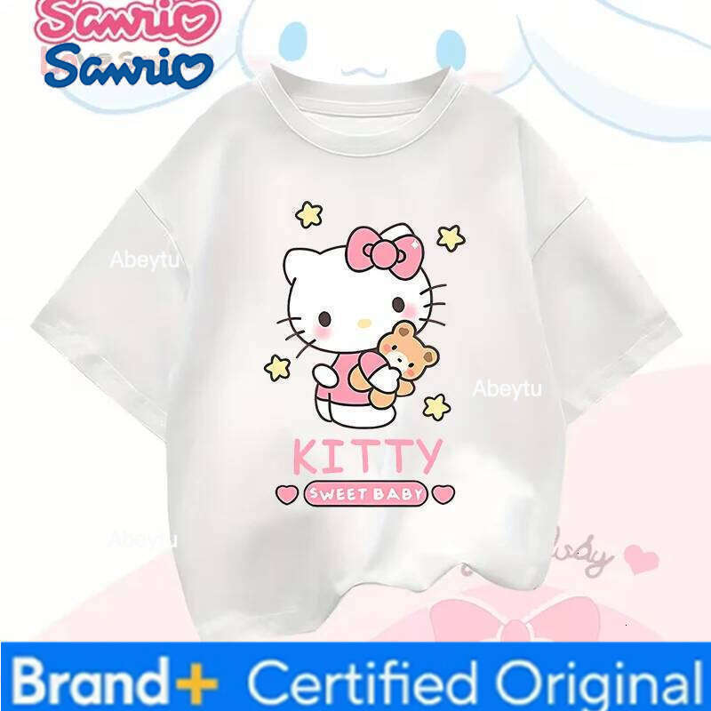 Sanrio Kuromi Cute Cartoon T-shirt Fashionable Girls Stylish My Melody Tops Cinnamoroll Comfort Casual Style Spring/Summer Crew Neck H260120