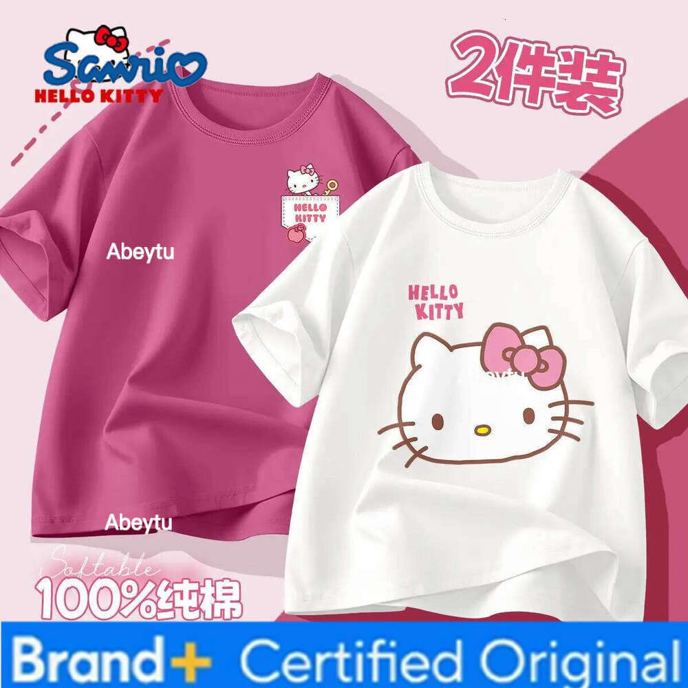 Sanrio 2 Pieces Per Pack Summer Baby Girls 100% Cotton Clothes Kid Children Girl Hello Kitty Printed T-shirts Short Sleeve Top H2601201
