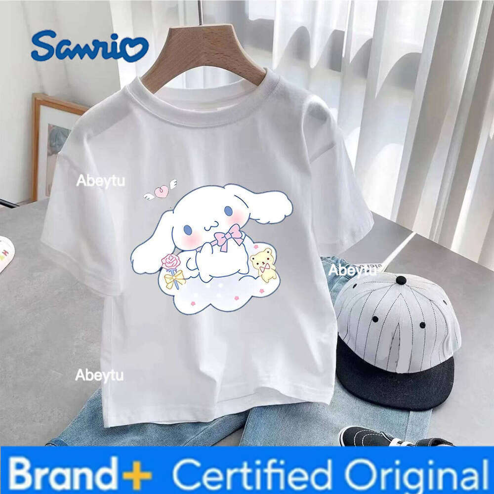 Sanrio Cinnamoroll T-shirt for Children Cute Cartoon Clothes Fashion Anime Print White Clothing Girls Top Kids Summer Tee Gift H260120