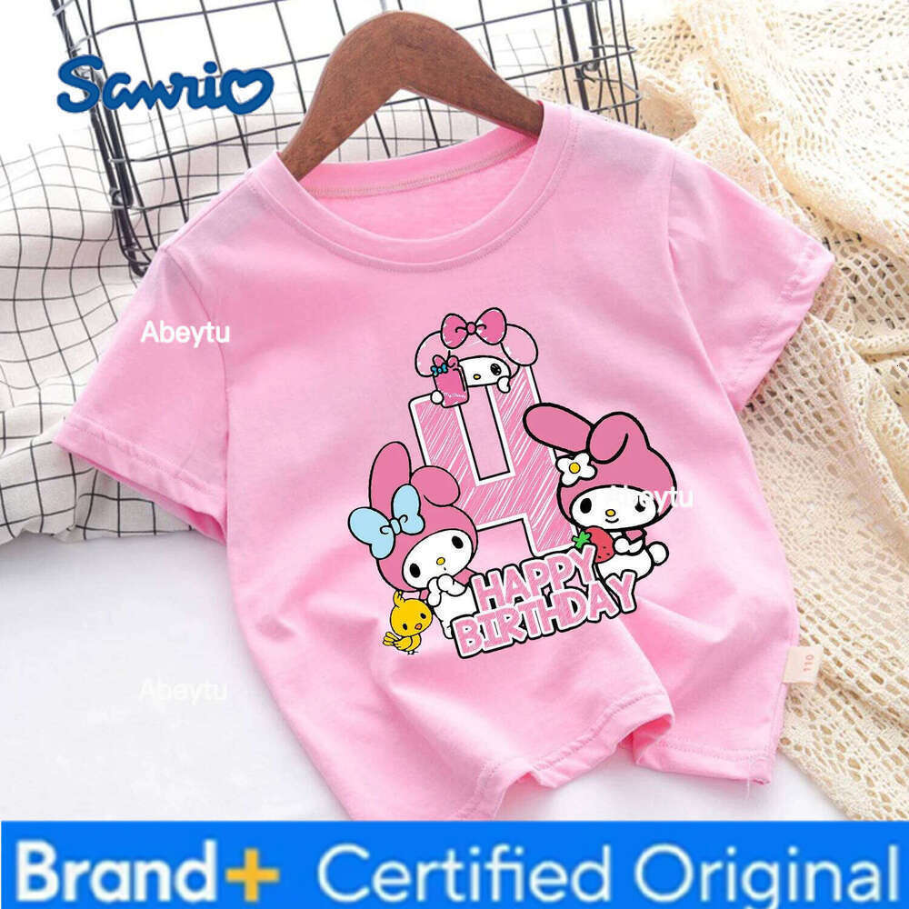 Sanrio My Melody New T-shirt for Children Birthday Figure Tee Top Girl Pink Clothes Cartoon Anime Short Sleeve Kids Loose Clothing Gift H260120
