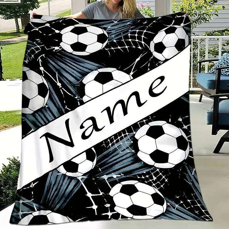 Customized football fleece blanket with personalized name, soft and comfortable flannel parabolic shape W260120