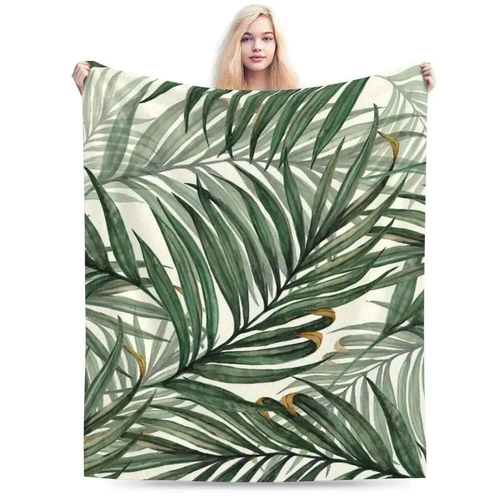 Flannel Throw Palm Leaves Blankets Soft Bedspread Warm Plush Blanket for Bed Living room Picnic Travel Home Couch W260120