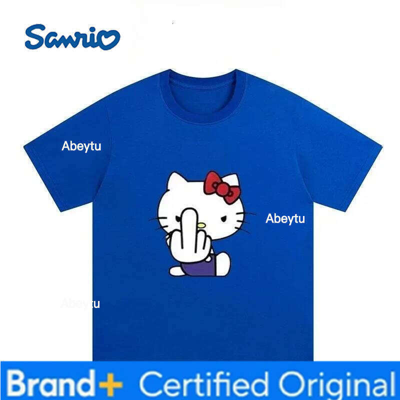 Sanrio American Hello Kitty Fun Print 2025 Cartoon Peripheral Top Trend Plus Size Loose Casual Short-sleeved T-shirt H260120