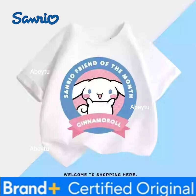 Sanrio Cinnamon Dog Joint Children's Summer Short-sleeved Cartoon Animation Surrounding Print T-shirt Top Loose Trend H260120