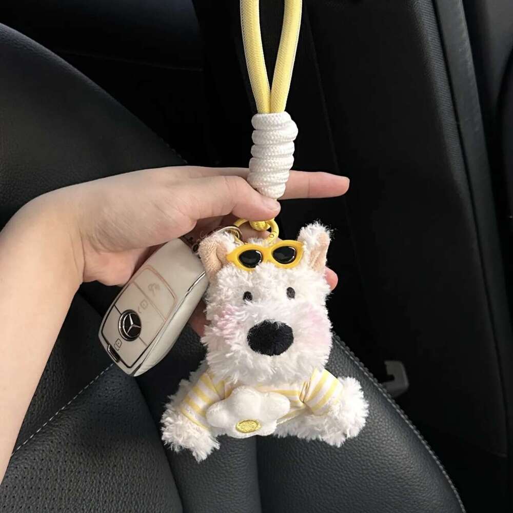 West Highland White Terrier Plush Keychain | Milk Blue Hugging Rabbit Scrawled Puppy Pendant, Cute Cartoon Bag Charm, Perfect Gift for Daily Decoratio