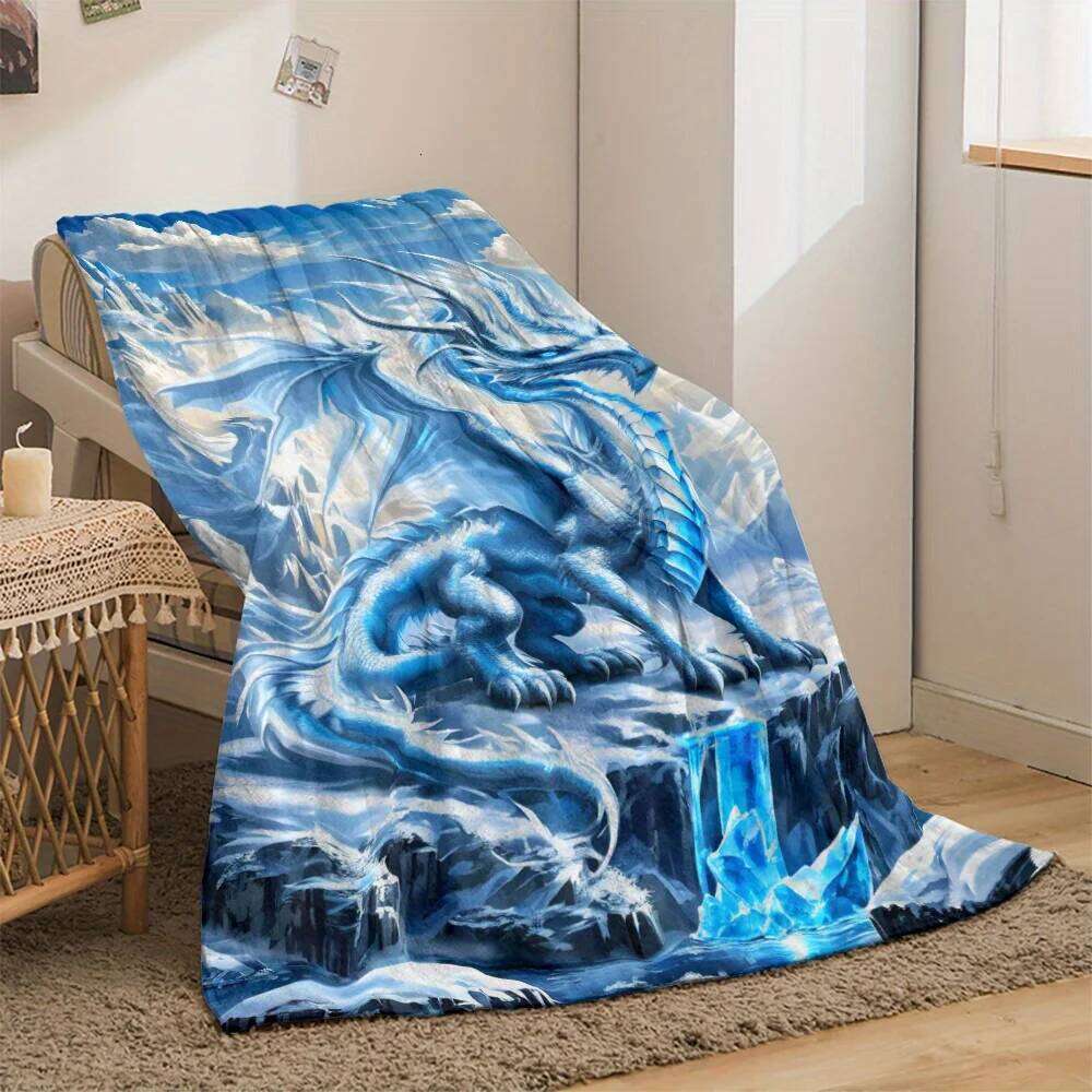 Blue Dragon Flannel Throw Soft Lightweight Blanket for Sofa Office Camping Warm Durable Polyester W260120