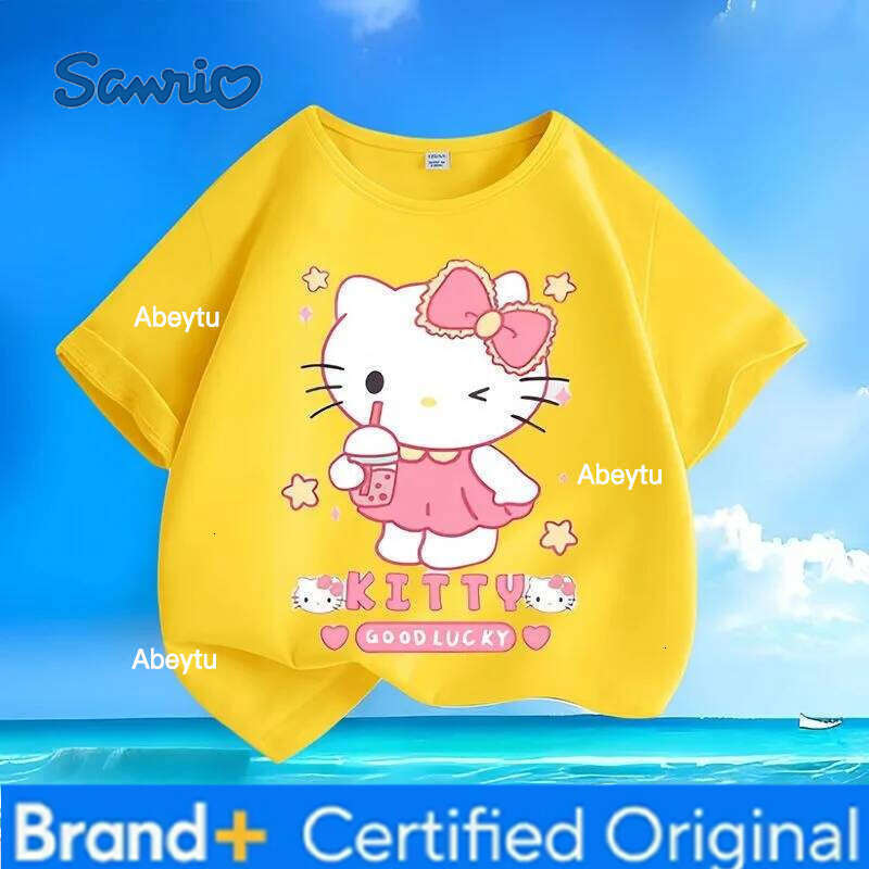 Sanrio Limited Time Hot Sale Cotton Hello Kitty Cartoon Kids T-shirt Summer New Loose Round Neck Casual Tops for Boys Girls H260120