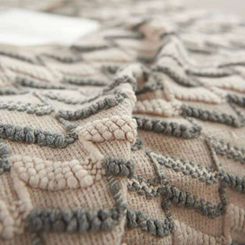 Khaki Jacquard Knitted Throw Blanket with Tassel Soft and Cozy Acrylic Wave Christmas Gift Blankets for Home Decor Bed Travel W260120