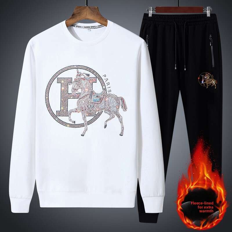 High-End Men's Autumn Top 2025 New Rhinestone Sports Suit Two-Piece Set