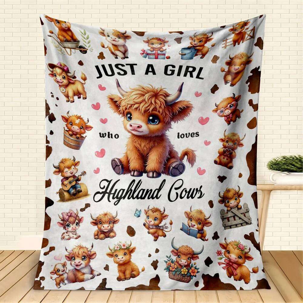 1PC Throw Cute Highland Flannel Blanket Couch Bed Sofa Warm blankets Perfect Festival Gifts for a Girl Boy who Loves Cow W260120