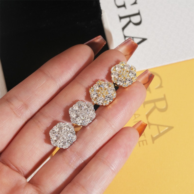 Jewelry Earrings S925 Silver Moissanite Flower Iced Out Stud Earrings for Women Men Designer Hip Hop Luxury Jewelry - view 7