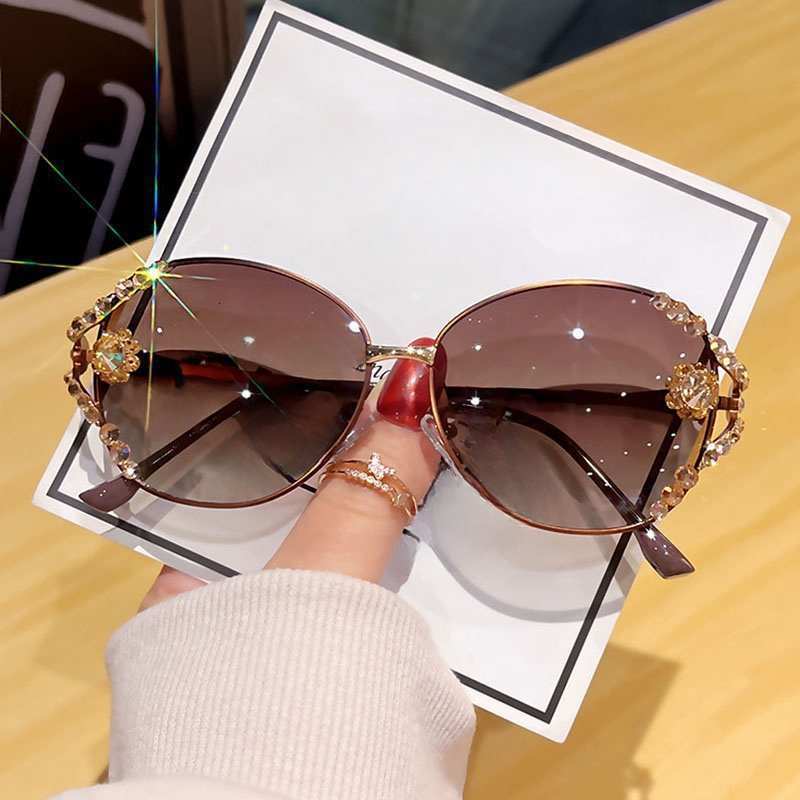 Luxury Brand Designer Sunglasses New Polarized Sunglasses UV Protection High-End Metal Fashionable Rhinestone Luxury Slim Trendy Style