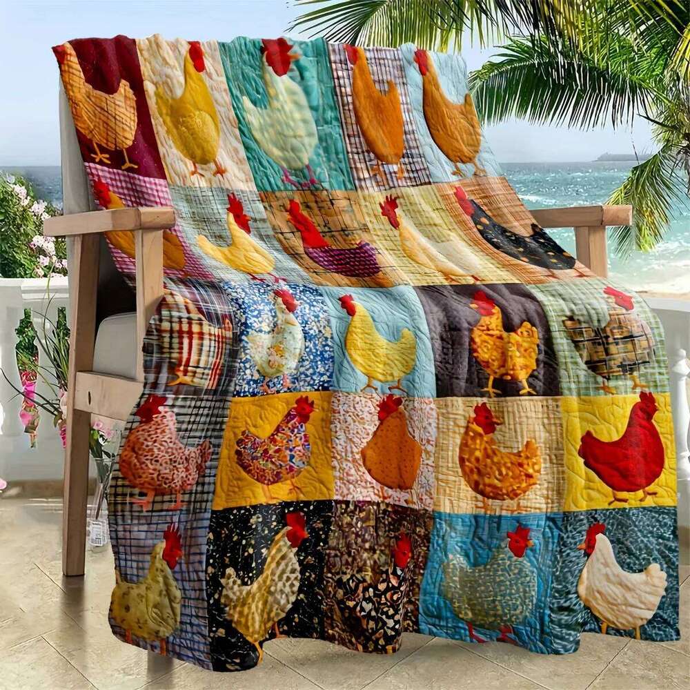VIKAMA Hen Patchwork Blanket With Fun Words Soft And Skin Friendly Without Shedding Hair Rural Style Decoration W260120