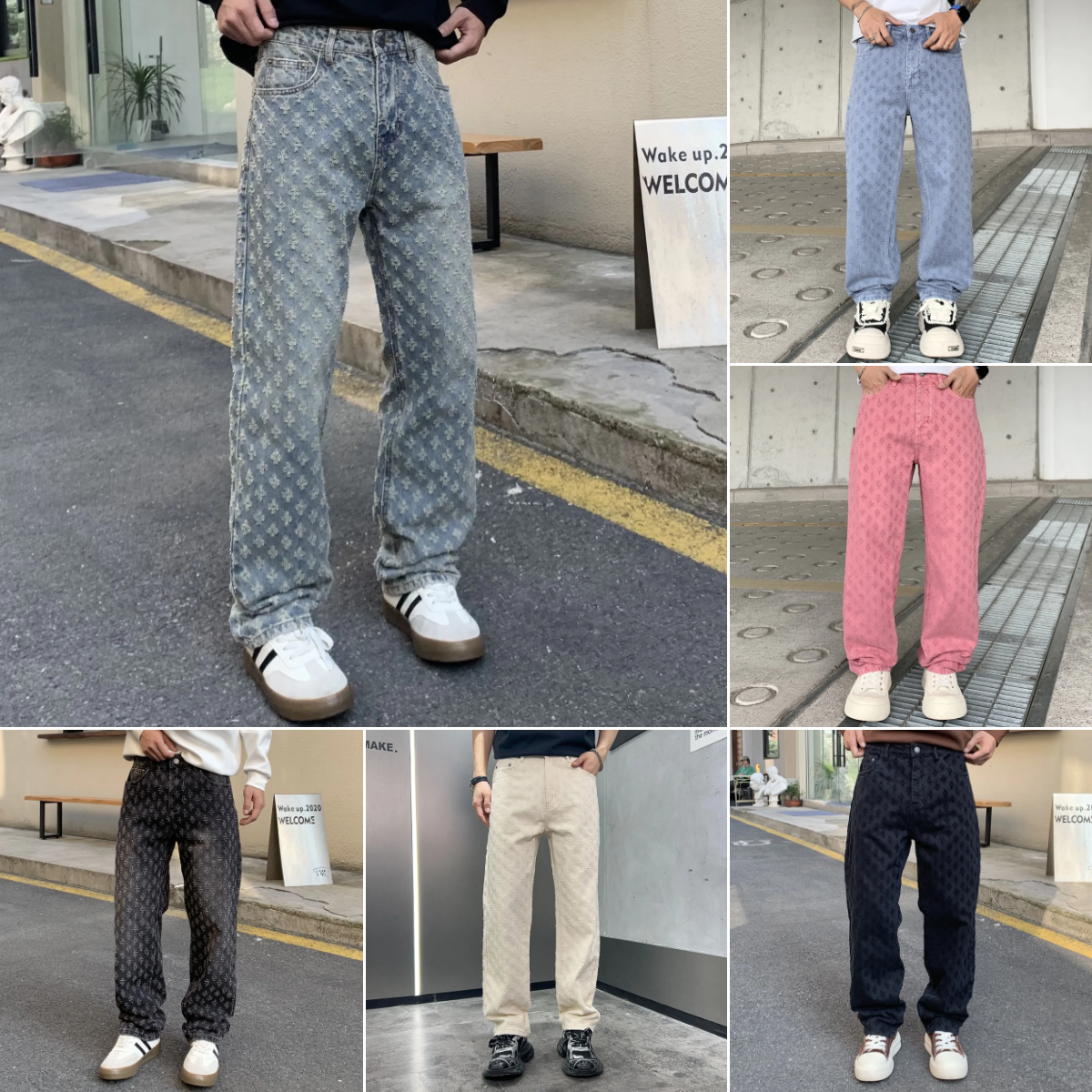 Men's Jeans Harajuku Distressed Vintage Washed Blue Baggy Jeans Pants Mens Straight Ripped Casual Loose Cargos Oversized Denim Trousers