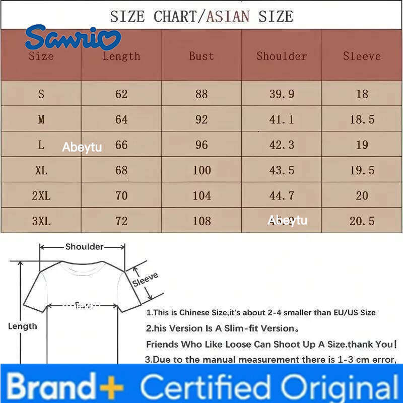 Sanrio Hello Kitty Women's Fashion Cartoon Print Top Cotton High-Quality Short-Sleeve Loose-Fit Casual Couples T-Shirt H2601201