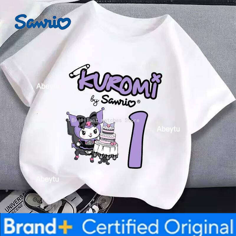 Sanrio Kuromi New for Children Kawaii Cartoon Figure Black White T-shirt Cute Cotton Short Sleeve Boy Girl Loose Clothing Gift H260120