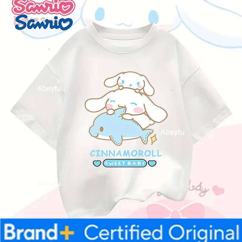 Sanrio Kuromi Cute Cartoon T-shirt Fashionable Girls Stylish My Melody Tops Cinnamoroll Comfort Casual Style Spring/Summer Crew Neck H260120