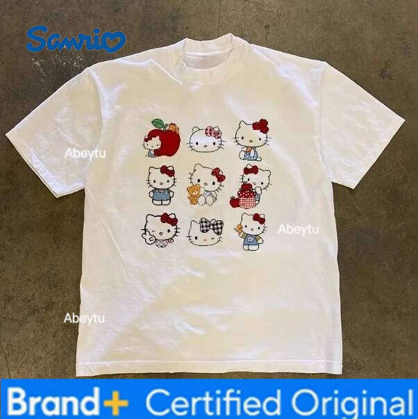 Sanrio Miniso 2026 Hello Kitty Printed American Style Cute Loose-fitting Short-sleeve T-shirt for Men and Women Versatile Top Clothing H260120