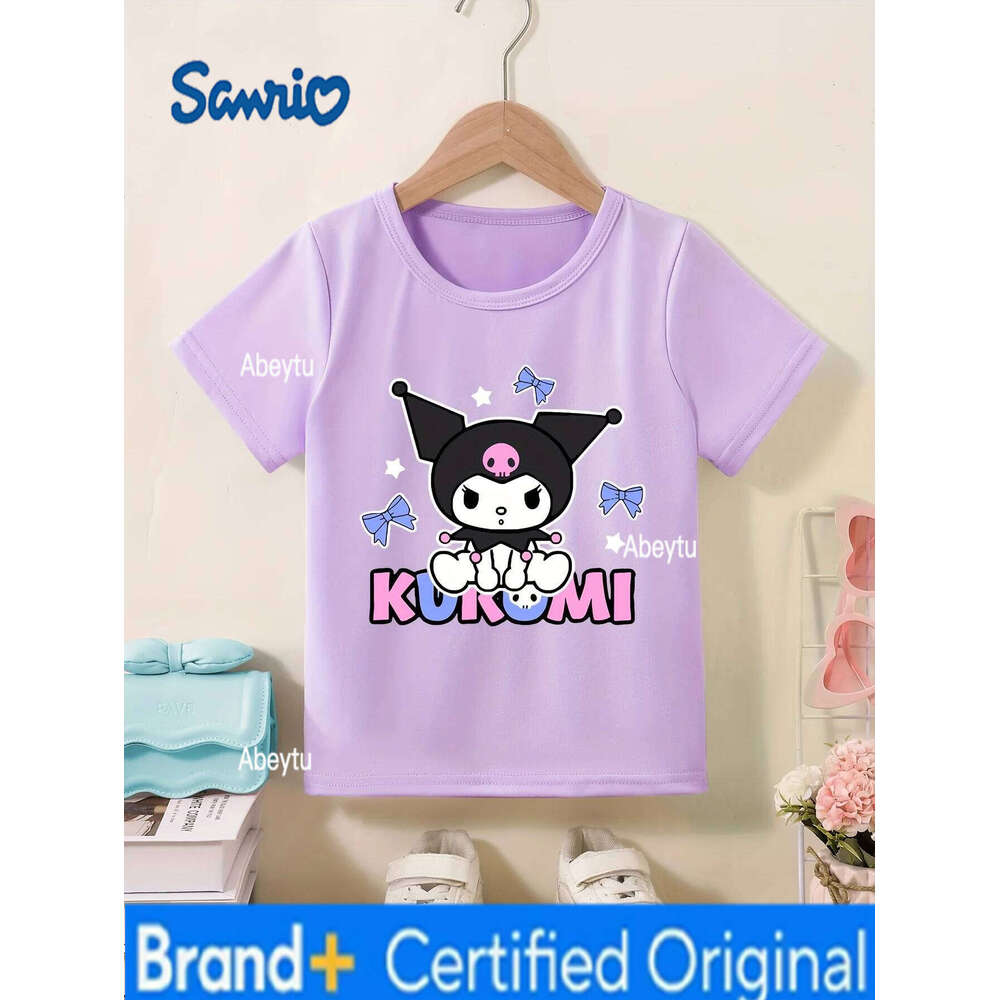 Sanrio Summer Baby Girls Clothes Kid Kuromi Printed T-shirts Children Cartoon Solid Cotton Short Sleeve Top Outfits H260120