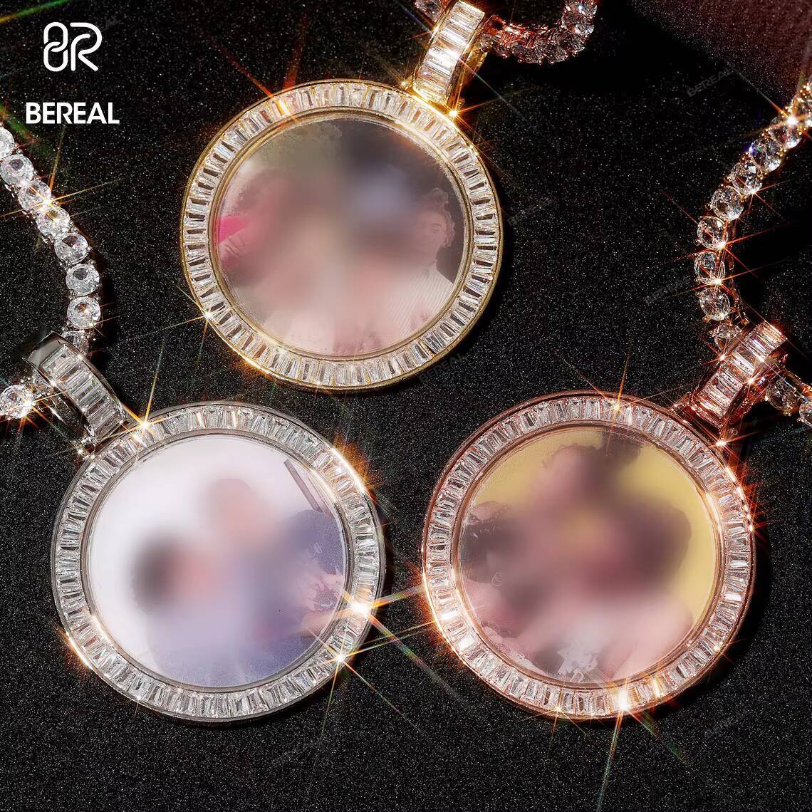 Wholesale 14K 18K VVS Moissanite Circle Pendants Iced Out Round 925 Silver Diamond Men Memory Photos Picture Pendant Charm