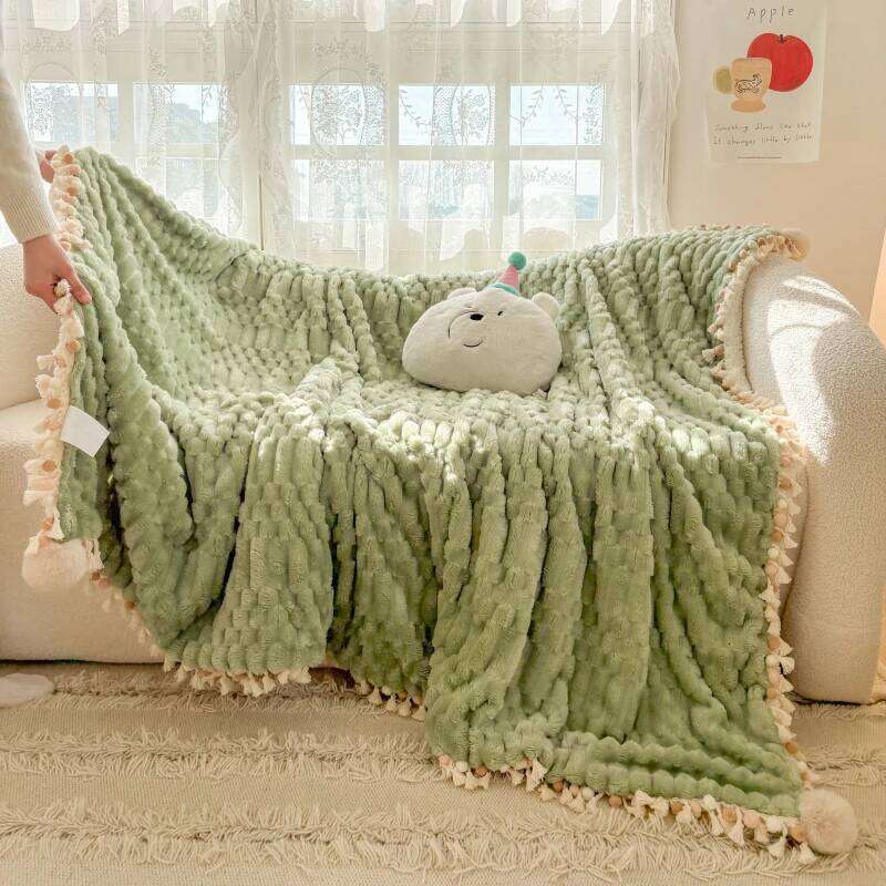 Milk Flannel Tassel Wool Ball Lace Super Soft Bedroom Sofa Blanket Napping Thick Warm Comforter for Autumn Winter W260120