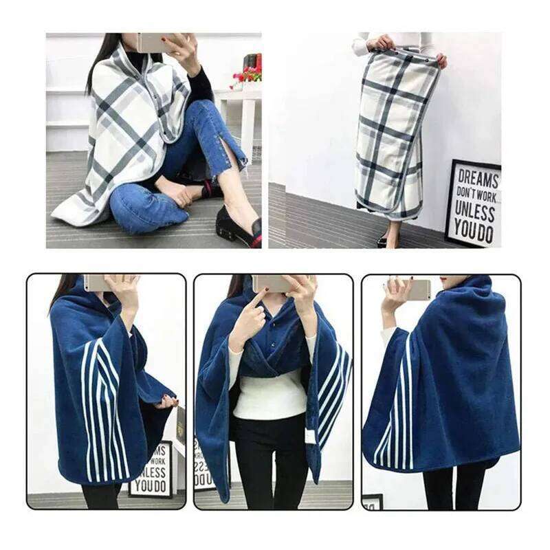 1PC Wearable Shawl Flannel Lazy Casual Office Retro Grid Stripes Warm Blanket For Winter 80135cm W260120