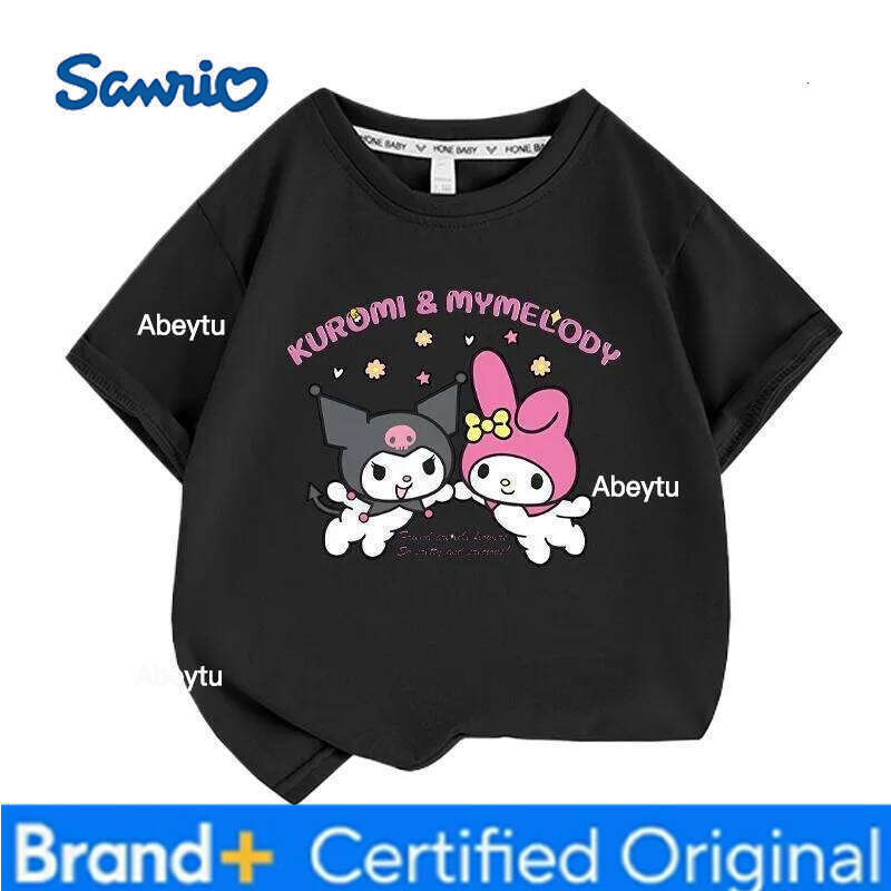 Sanrio Summer Baby Girls 100% Cotton Clothes Kid Children Girl Cute Kuromi Printed T-shirts Cartoon Short Sleeve Top Outfits H260120