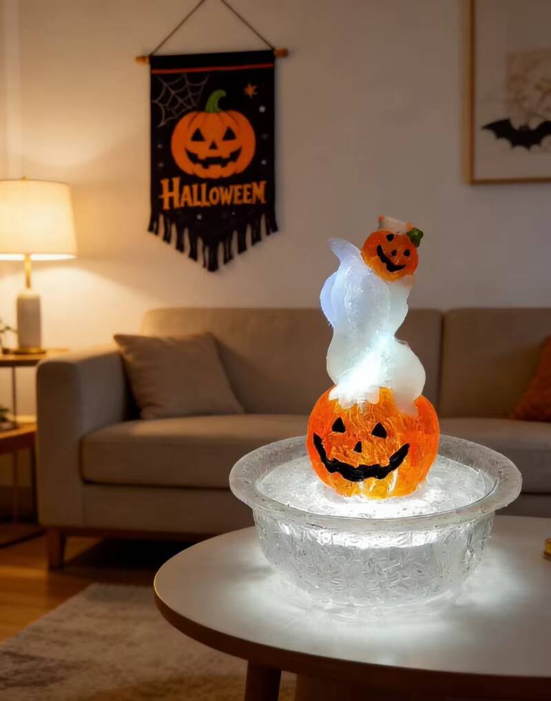Halloween pumpkin lanterns, transparent resin, tabletop aquarium, wired power supply, suitable for home party decoration