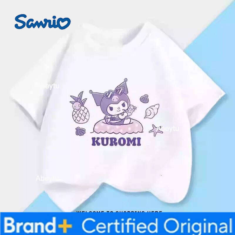 Sanrio Kuromi Melody Pure Cotton Short-sleeved T-shirt for Boys and Girls Summer Clothes Korean Style Loose Versatile Cartoon Tops H260120