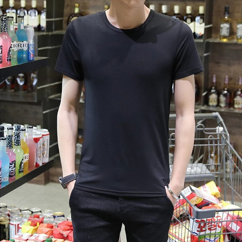 Soft Slim T-Shirt Men Plain Tee Standard Blank T Shirt Black White Tees Top 260119 - view 3